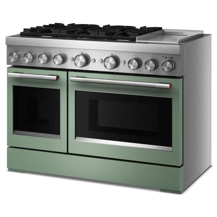 Cuisinière 48 Po. Plaque chauffante KitchenAid KFDD948SDC  Vert 6 bruleurs     Capacité 4.1 pieds cubes 3000 Watts  largeur 48 pouces