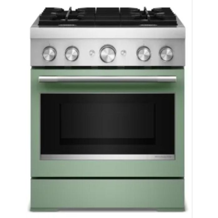 Cuisinière 30 Po. Gaz KitchenAid KFDS930SDC  Vert 4 bruleurs     Capacité 4.1 pieds cubes 3000 Watts  largeur 30 pouces