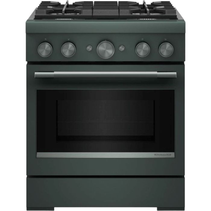 Cuisinière 30 Po. Gaz KitchenAid KFDS930SJP  Vert 4 bruleurs     3,000  Watts  largeur 30 pouces