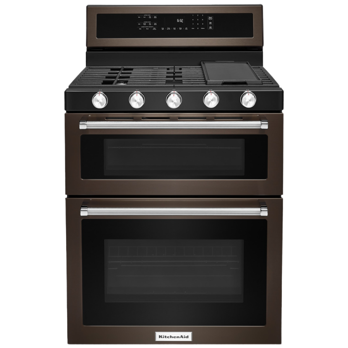 Cuisinière 30 Po. Gaz KitchenAid KFGD500EBS  Inox Noir 5 bruleurs     500 Watts  largeur 30 pouces