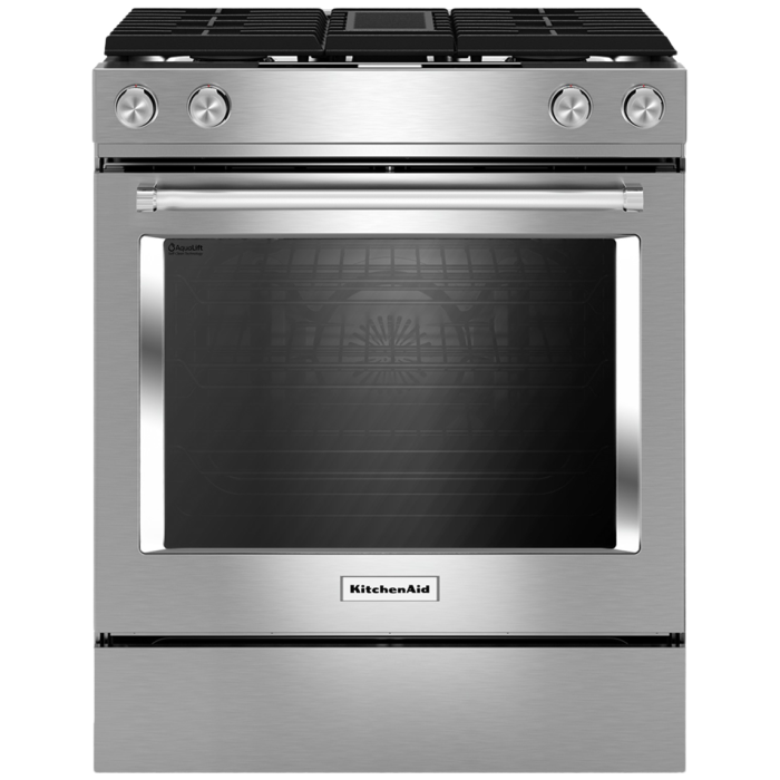 Cuisinière 30 Po. Gaz KitchenAid KSDG950ESS  Inox 4 bruleurs     Capacité 6.4 pieds cubes 3600 Watts  largeur 30 pouces