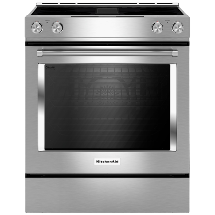 Cuisinière Vitrocéramique ventilation intégrée 30 Po. KitchenAid  KSEG950ESS Inox avec ventilation intégrée  4 éléments   3600 watts largeur 30 pouces