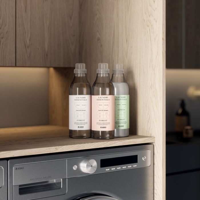 Asko Fabric care Liquid LF11 White in White showcased by Corbeil Appliances