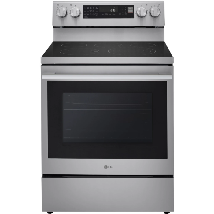 30 In. Ceramic Glass Range LG LREN6325XE  Stainless  5 Burners     Capacity 6.3 cubic feet  4200 Watts  Width 30 inches