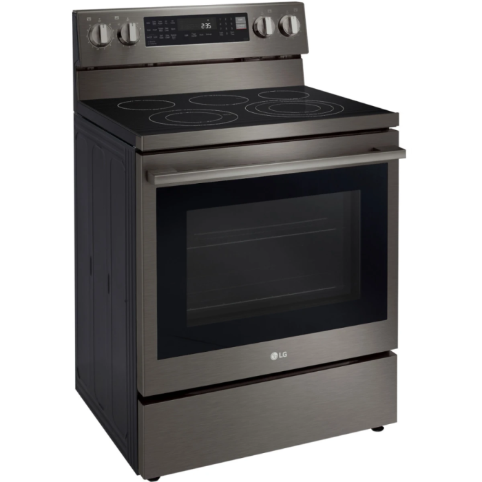 Cuisinière 30 Po. Vitrocéramique LG LREN6325ZE  Inox Noir 5 bruleurs     Capacité 6.3 pieds cubes 4200 Watts  largeur 30 pouces