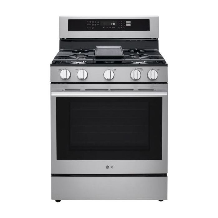 30 In. Gas Range LG LRGN6325X  Stainless  5 Burners     Capacity 6.3 cubic feet  19000 / 17000 BTU Watts  Width 30 inches