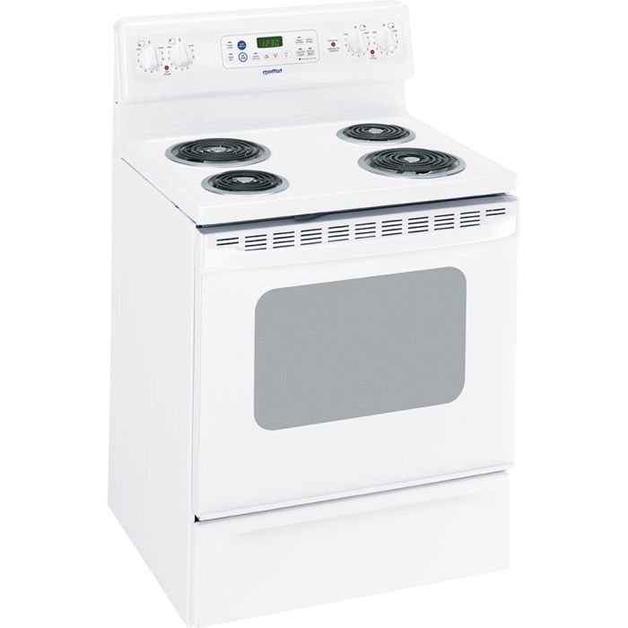 30 In. Coil Range Moffat MCB757DMWW  White  4 Burners     Capacity 5 cubic feet   Width 30 inches