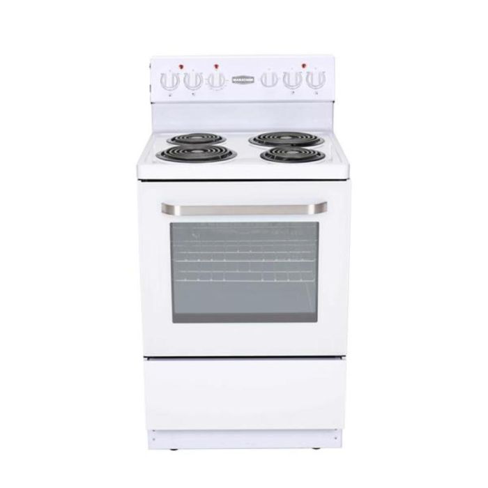 Cuisinière 24 Po. Spirale Marathon MER240W  Blanc 4 bruleurs     Capacité 2.7 pieds cubes   largeur 24 pouces
