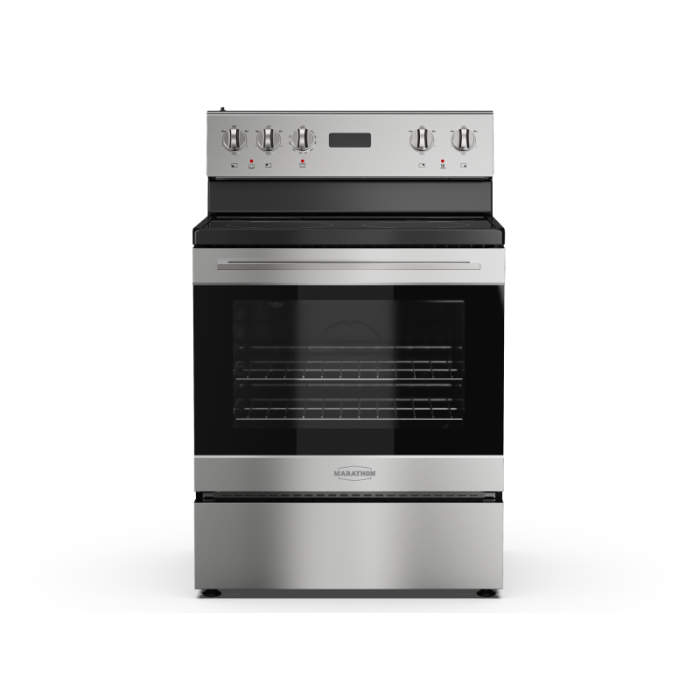 30 In. Ceramic Glass Range Marathon MER3070SS  Black Stainless   4 Burners     Capacity 4.8 cubic feet  2800 Watts  Width 30 inches