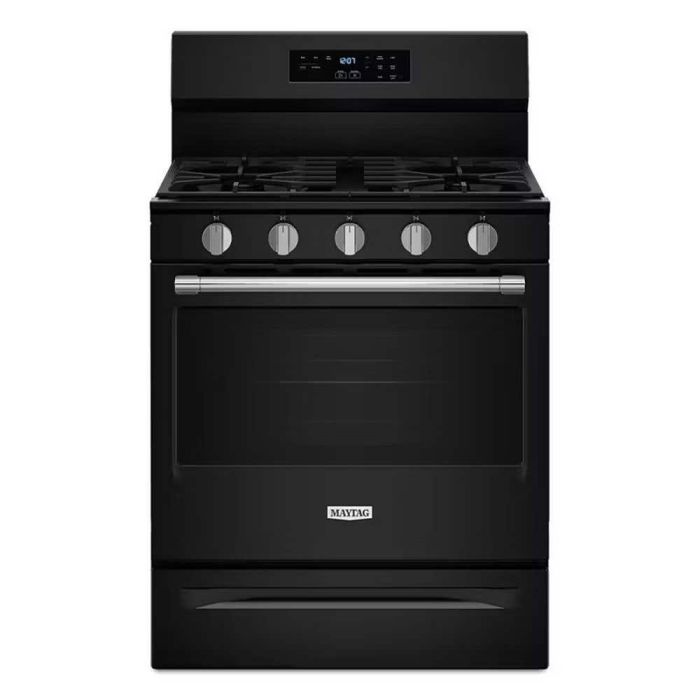 30 In. Gas Range Maytag MFGS6030RB  Black  5 Burners     Capacity 5 cubic feet  16500 BTU Watts  Width 30 inches