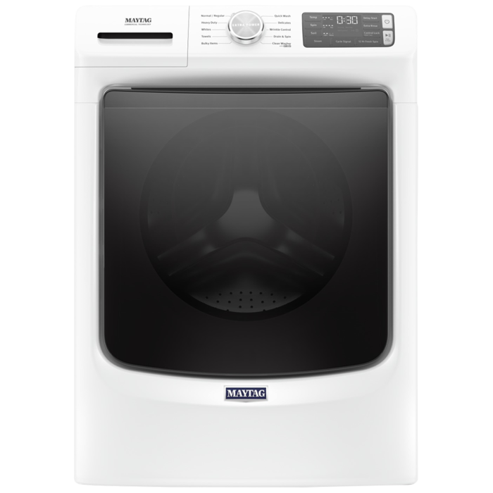 Laveuse Maytag Chargement frontal MHW5630HW 5.2 pi. cu.   Capacité 5.2 pieds cubes  10 cycles   Superposable   cuve Acier Inoxydable