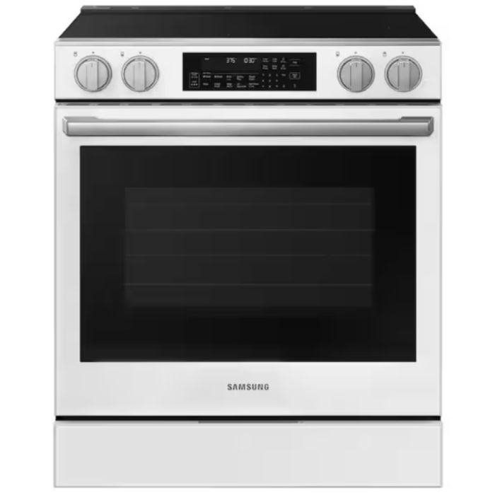 30 In. Ceramic Glass Range Samsung NSE90H63SWAC  White  5 Burners     Capacity 6.3 cubic feet   Width 30 inches