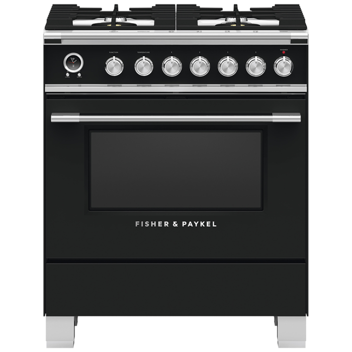 30 In. Gas Range Fisher & Paykel OR30SCG6B1  Black  4 Burners     Capacity 3.5 cubic feet   Width 30 inches