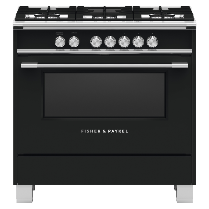 36 In. Gas Range Fisher & Paykel OR36SCG4B1  Black  5 Burners       Width 36 inches