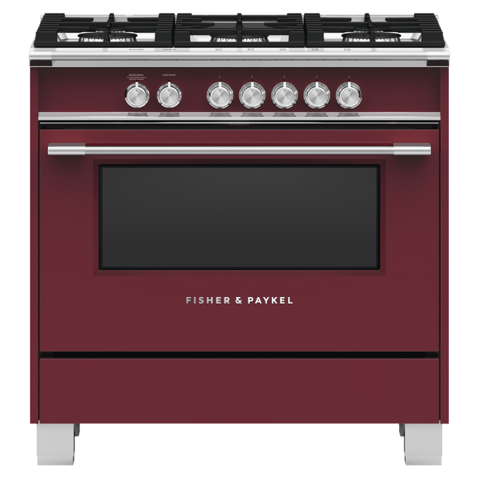 Cuisinière 36 Po. Gaz Fisher & Paykel OR36SCG4R1  Rouge 5 bruleurs       largeur 36 pouces