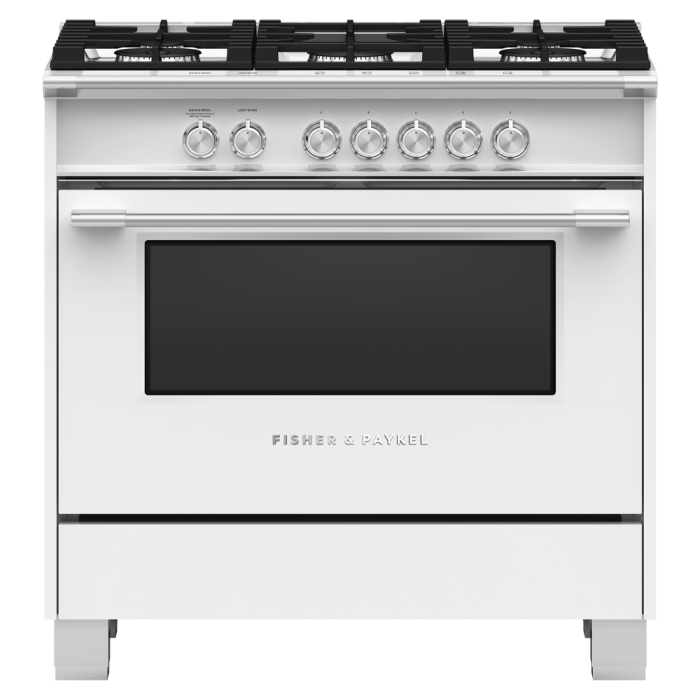 Cuisinière 36 Po. Gaz Fisher & Paykel OR36SCG4W1  Blanc 5 bruleurs       largeur 36 pouces