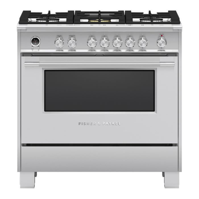 36 In. Gas Range Fisher & Paykel OR36SCG6X1  Stainless  5 Burners     Capacity 4.9 cubic feet   Width 36 inches