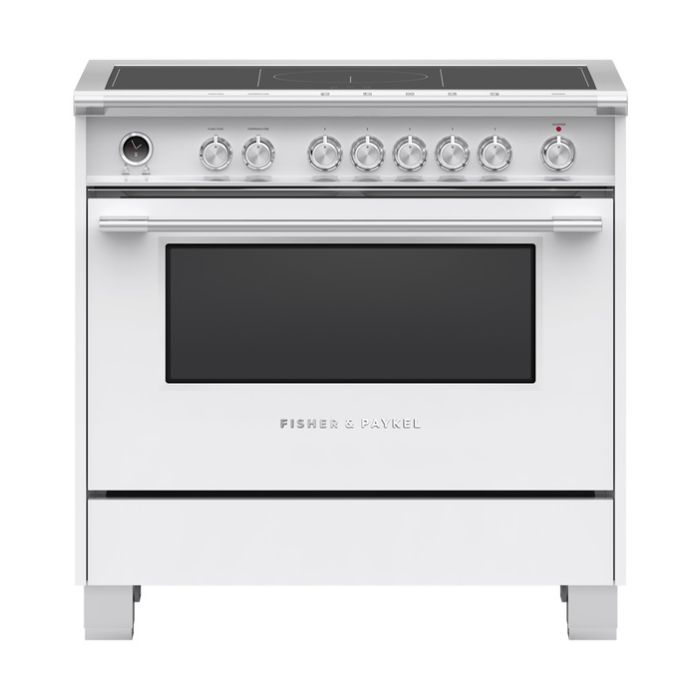 Cuisinière 36 Po. Induction Fisher & Paykel OR36SCI6W1  Blanc 5 bruleurs     Capacité 4.6 pieds cubes   largeur 36 pouces