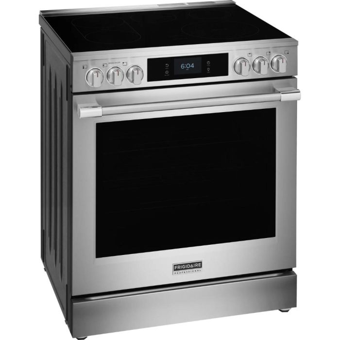 Cuisinière 30 Po. Table de cuisson à induction vitrocéramique Frigidaire Professional PCFEC085BF  Inox 5 bruleurs     Capacité 6.2 pieds cubes 2, 500 Watts  largeur 30 pouces