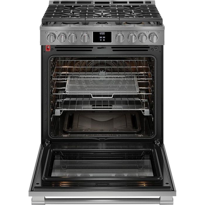 30 In. Gas Range Frigidaire Professional PCFG3080AF  Stainless  6 Burners     Capacity 6 cubic feet  18000BTU Watts  Width 30 inches