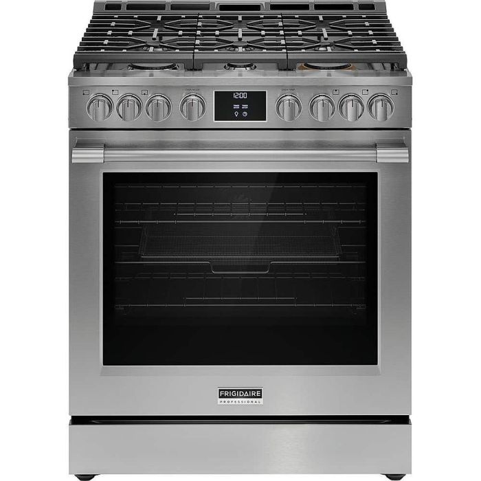 30 In. Gas Range Frigidaire Professional PCFG3080AF  Stainless  6 Burners     Capacity 6 cubic feet  18000BTU Watts  Width 30 inches