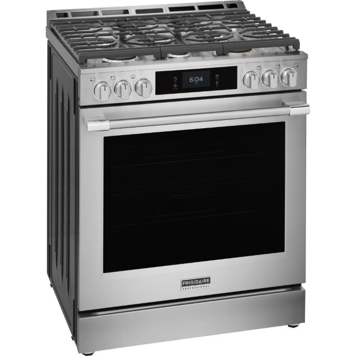 Cuisinière 30 Po. Gaz Frigidaire Professional PCFG3085BF  Blanc 6 bruleurs     Capacité 6 pieds cubes 18,000 Watts  largeur 30 pouces