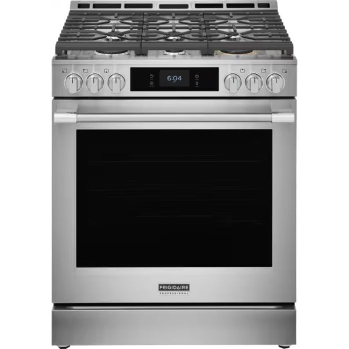 30 In. Gas Range Frigidaire Professional PCFG3085BF  White  6 Burners     Capacity 6 cubic feet  18,000 Watts  Width 30 inches