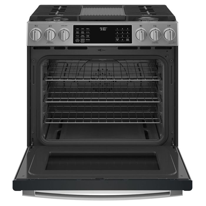 Cuisinière 30 Po. Gaz GE Profile PCGS930YPFS  Inox 5 bruleurs     Capacité 5.6 pieds cubes 16 000 Watts  largeur 30 pouces