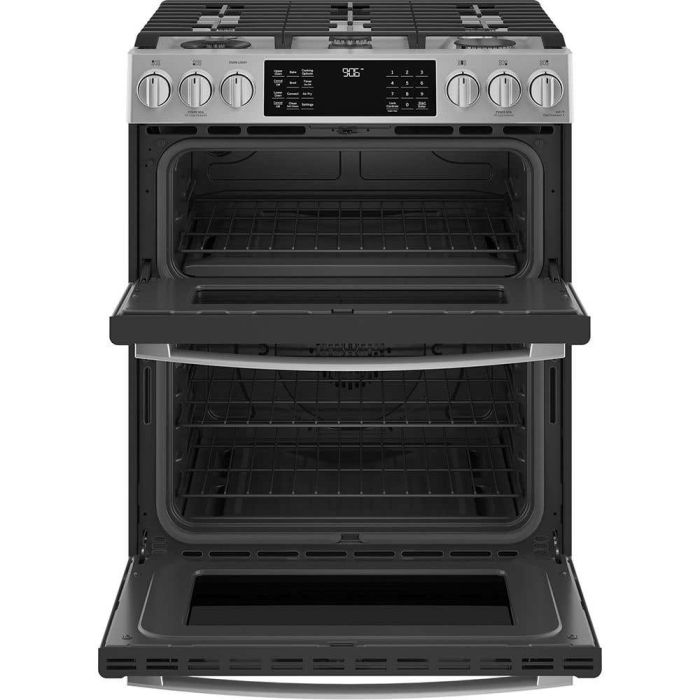 30 In. Gas Range GE Profile PCGS960YPFS  Stainless  5 Burners     Capacity 2.4 cubic feet  7000 BTU Watts  Width 30 inches