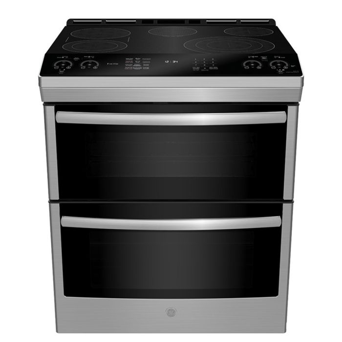 30 In. Ceramic Glass Range GE Profile PCS980YMFS  Stainless  8 Burners     Capacity 2.5 cubic feet  2650W Watts  Width 30 inches
