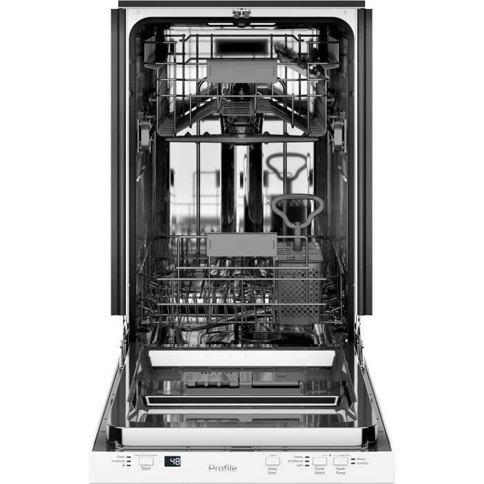 17.75 In. 47 dB Dishwasher GE Profile PDT145SGLWW width 18 inches  47 Decibels  3 cycles  Built-in