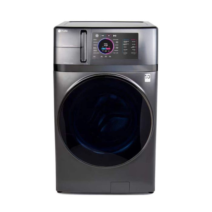Laveuse-sécheuse UltraFast 5.5 pi³ graphite charbon GE PROFILE PFQ97HSPVDS Capacité 5.5 pieds cubes  cycle nettoyage 12    système séchage Pompe à chaleur  largeur 28 pouces