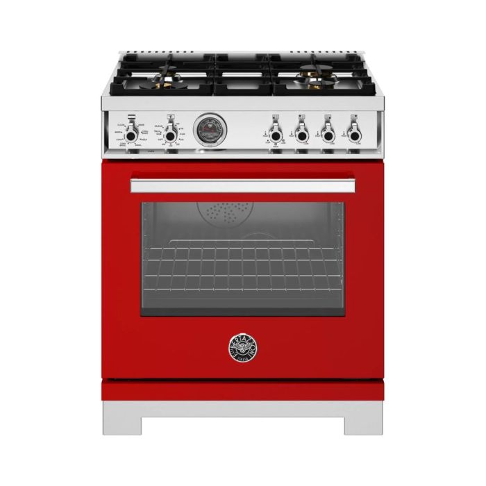 Cuisinière 30 Po. Gaz Bertazzoni PRO304BFEPROT  Rouge 4 bruleurs     Capacité 4.6 pieds cubes   largeur 30 pouces