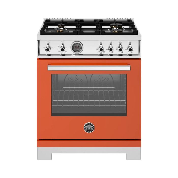 30 In. Gas Range Bertazzoni PRO304BFGMART  Orange  4 Burners     Capacity 4.7 cubic feet   Width 30 inches