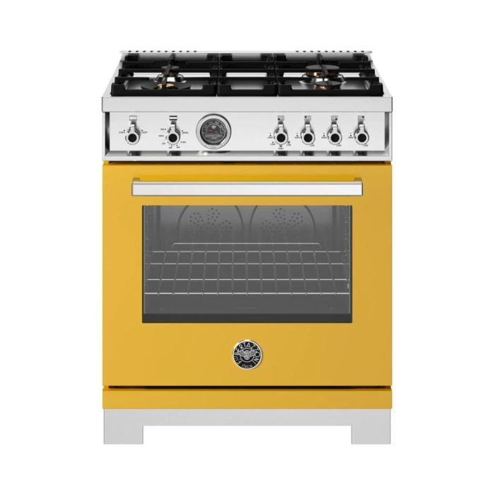 30 In. Gas Range Bertazzoni PRO304BFGMGIT  Yellow  4 Burners     Capacity 4.7 cubic feet   Width 30 inches