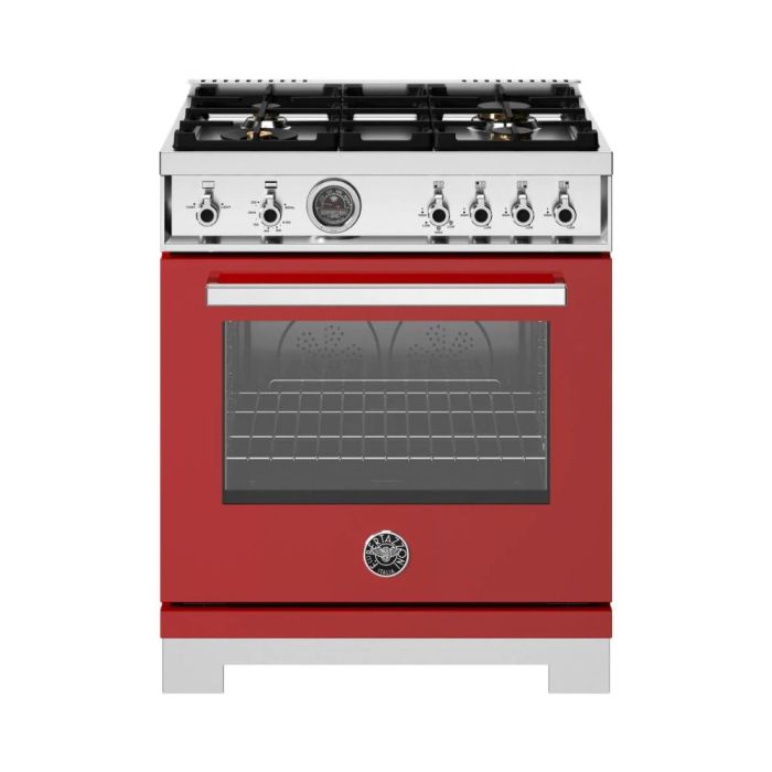 Cuisinière 30 Po. Gaz Bertazzoni PRO304BFGMROT  Rouge 4 bruleurs     Capacité 4.7 pieds cubes   largeur 30 pouces