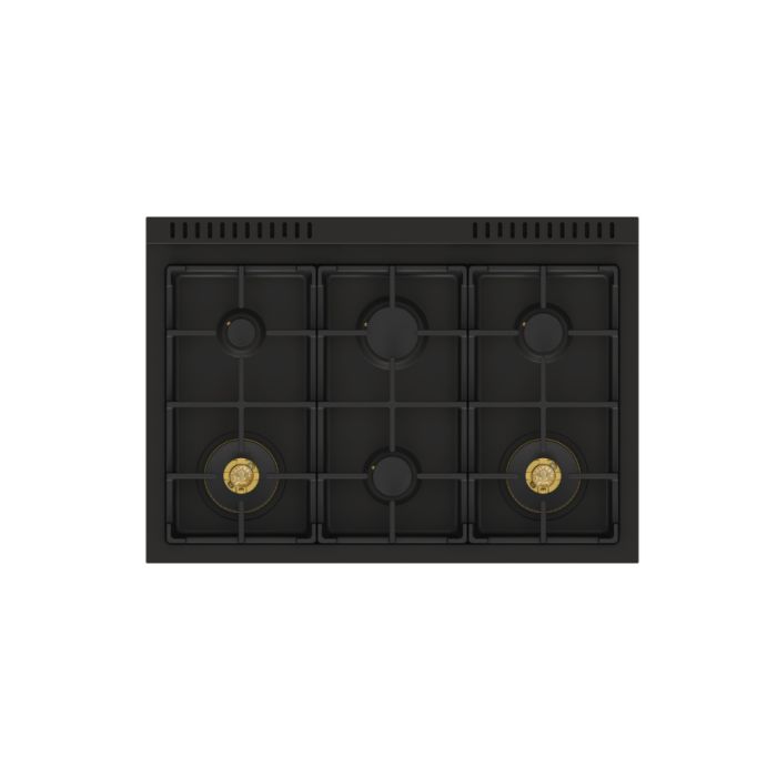 Cuisinière 36 Po. Gaz Bertazzoni PRO366BCFEPCAT  Noir 6 bruleurs     Capacité 5.7 pieds cubes   largeur 36 pouces