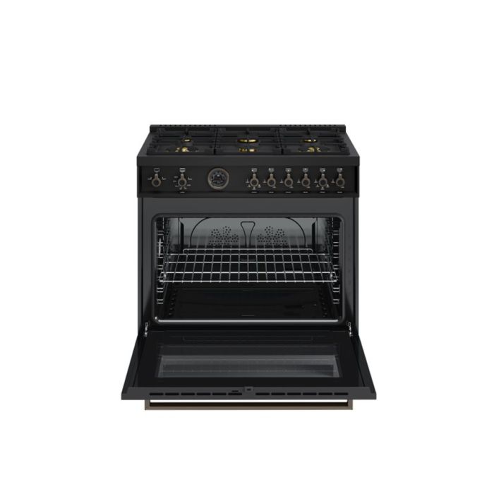 Cuisinière 36 Po. Gaz Bertazzoni PRO366BCFGMCAT  Noir 6 bruleurs     Capacité 5.9 pieds cubes   largeur 36 pouces