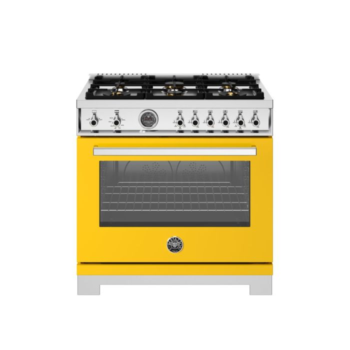 Cuisinière 36 Po. Gaz Bertazzoni PRO366BCFGMGIT  Jaune 6 bruleurs     Capacité 5.7 pieds cubes   largeur 36 pouces
