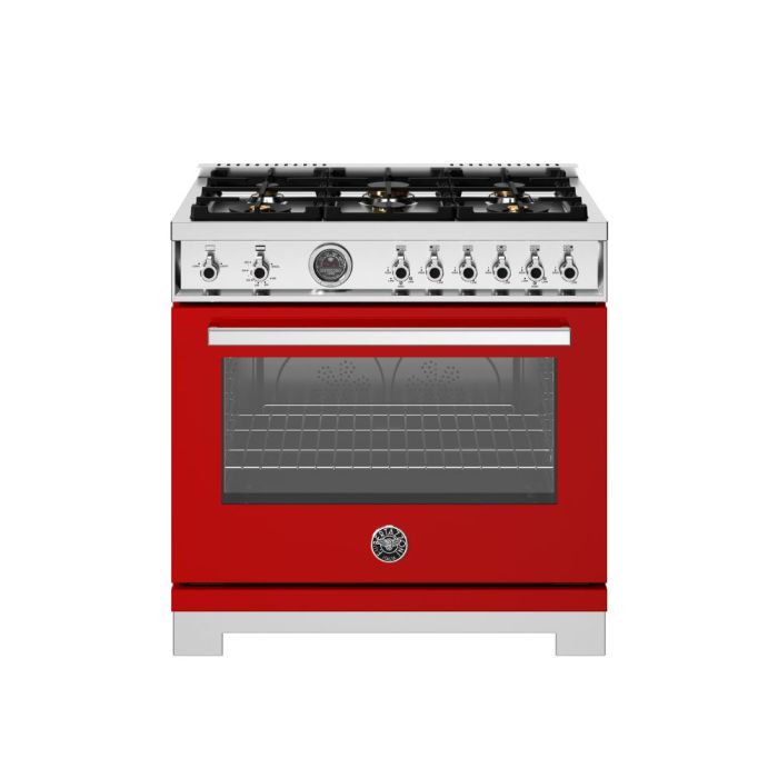 Cuisinière 36 Po. Gaz Bertazzoni PRO366BCFGMROT  Rouge 6 bruleurs     Capacité 5.7 pieds cubes   largeur 36 pouces