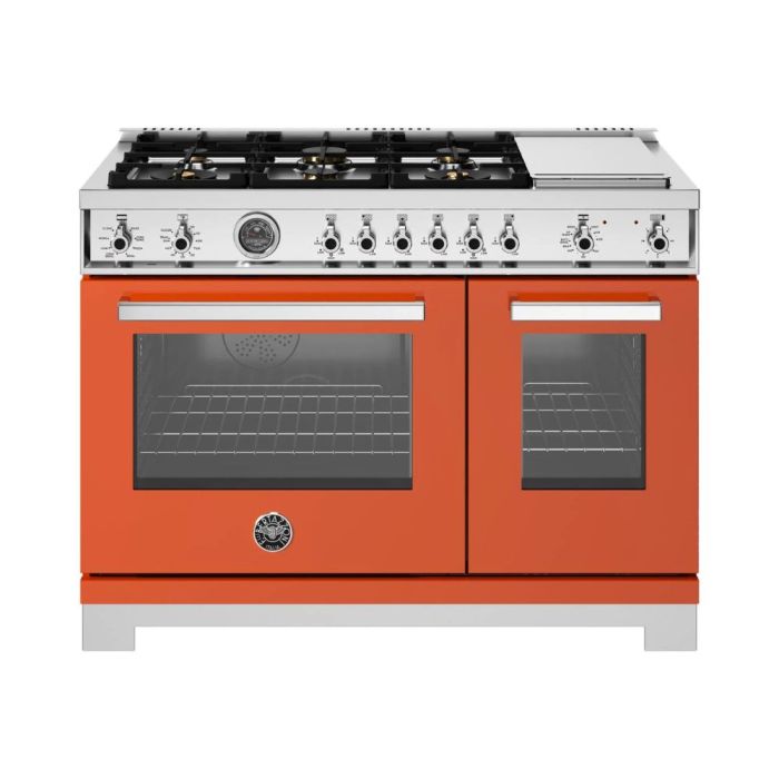 48 In. Gas Range Bertazzoni PRO486BTFEPART  Orange  6 Burners     Capacity 4.6 cubic feet   Width 48 inches