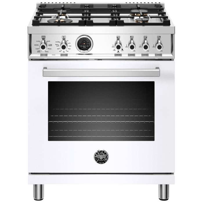 30 In. Gas Range Bertazzoni PROF304DFSBIT  White  4 Burners     Capacity 4.6 cubic feet  3500 Watts  Width 30 inches