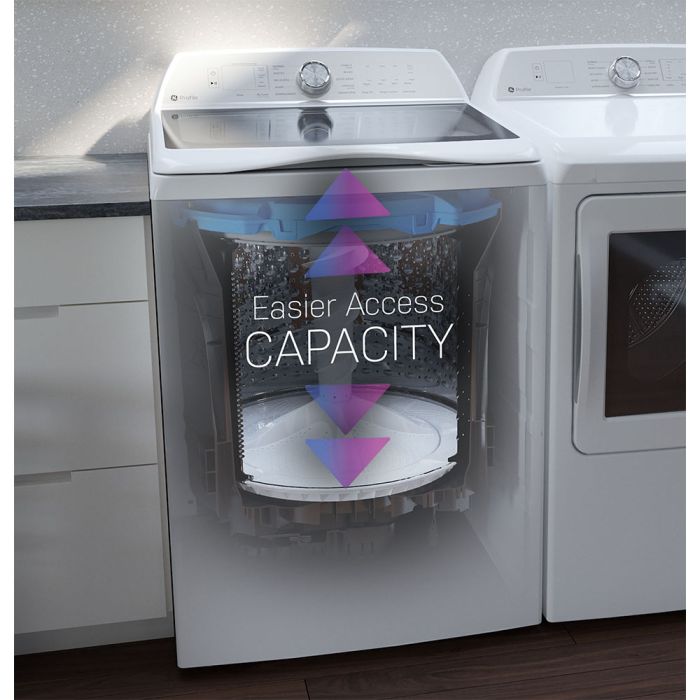 Laveuse GE Profile Chargement vertical PTW600BSRWS 5.8 pi. cu.   Capacité 5.8 pieds cubes  14 cycles   Autoportant   cuve Acier Inoxydable