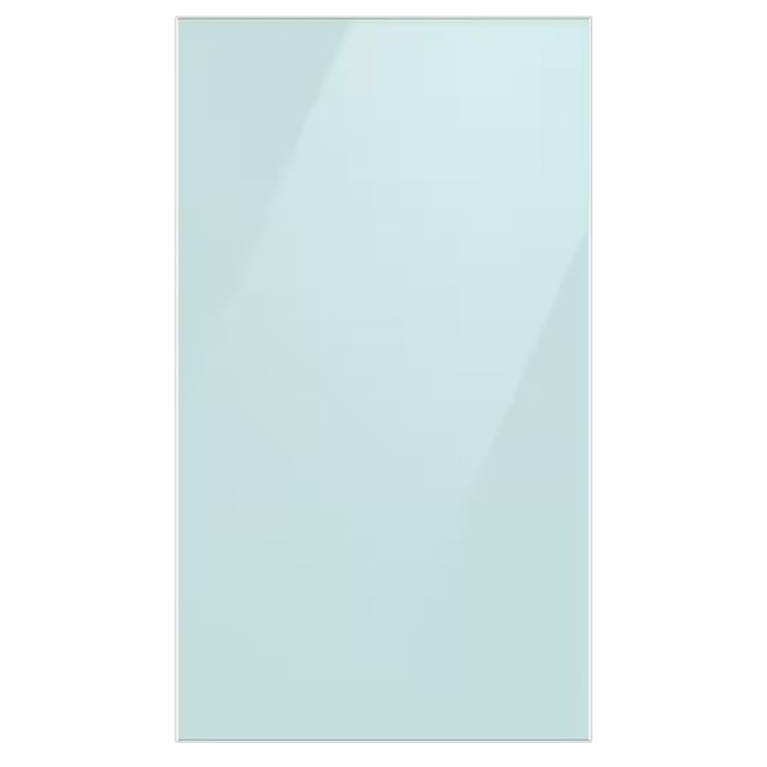 Samsung Bespoke 4-Door Refrigerator Bottom Panel RA-F18DBBCM Grey in Blue showcased by Corbeil Appliances