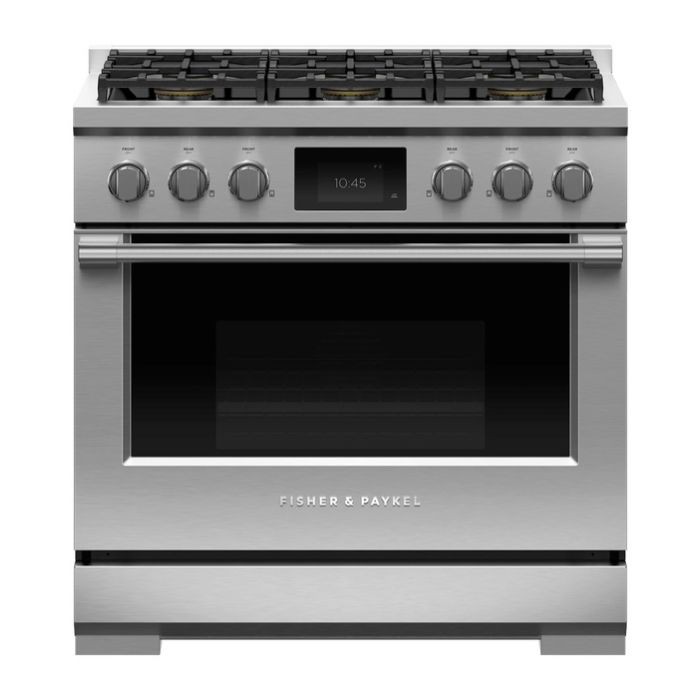 36 In. Gas Range Fisher & Paykel RDV3-366-L  Stainless  6 Burners     Capacity 4.8 cubic feet   Width 36 inches