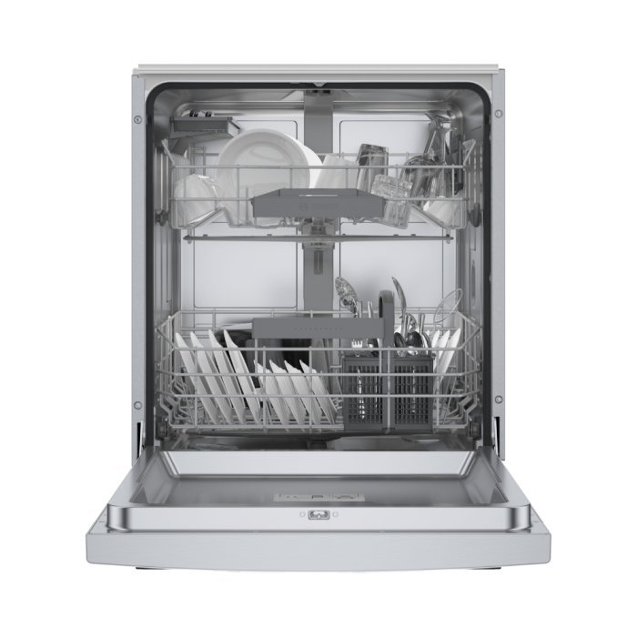 23.54 In. 46 dB Dishwasher Bosch SGE53C55UC width 24 inches  46 Decibels  5 cycles  Built-in