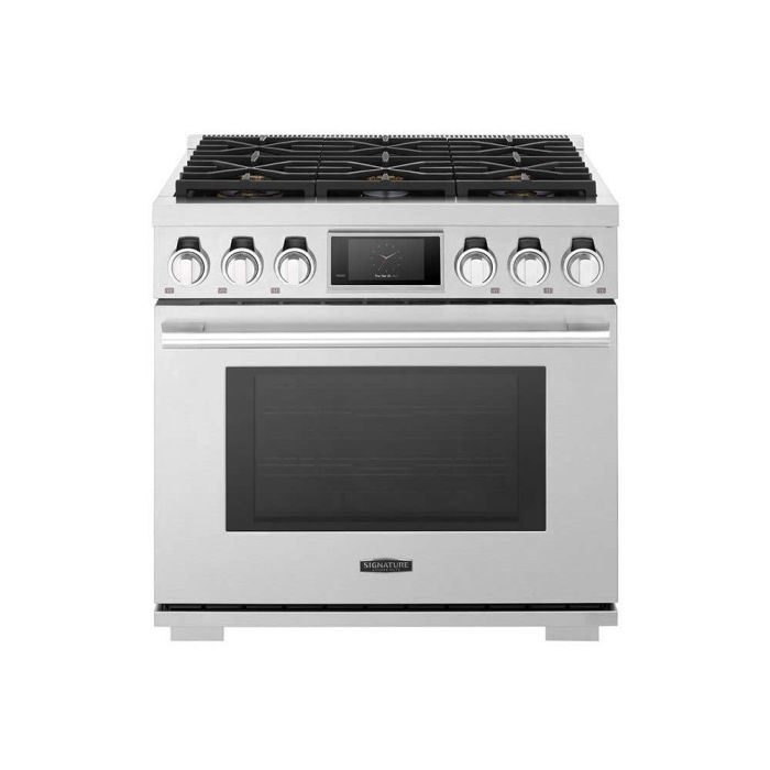 36 In. Gas Range Signature Kitchen Suite (SKS) SKSGR360S  Stainless  6 Burners     Capacity 6.3 cubic feet  23000 BTU Watts  Width 36 inches