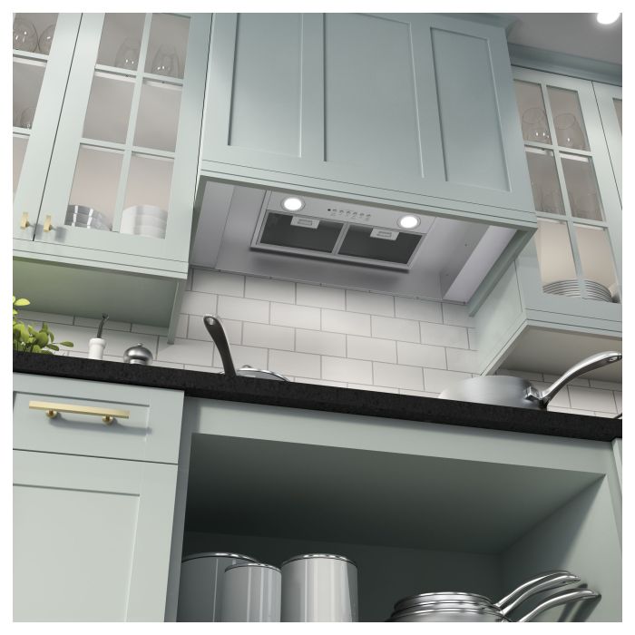 21 In. Integrated Hood  390 Cubic feet per minute GE UVC7300SLSS Stainless  Built-in  390 cubic feet per minute