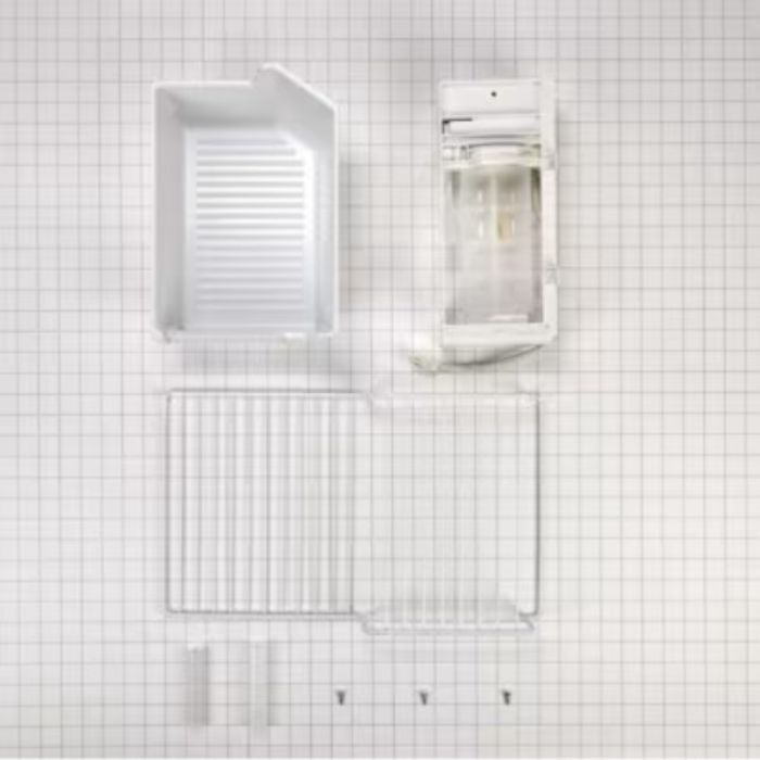 Refrigerator Ice Maker Assembly Whirlpool W11424126 in White showcased by Corbeil Appliances
