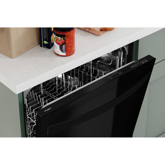23.88 In. 50 dB Dishwasher Whirlpool WDT740SALB width 24 inches  50 Decibels  5 cycles  Built-in